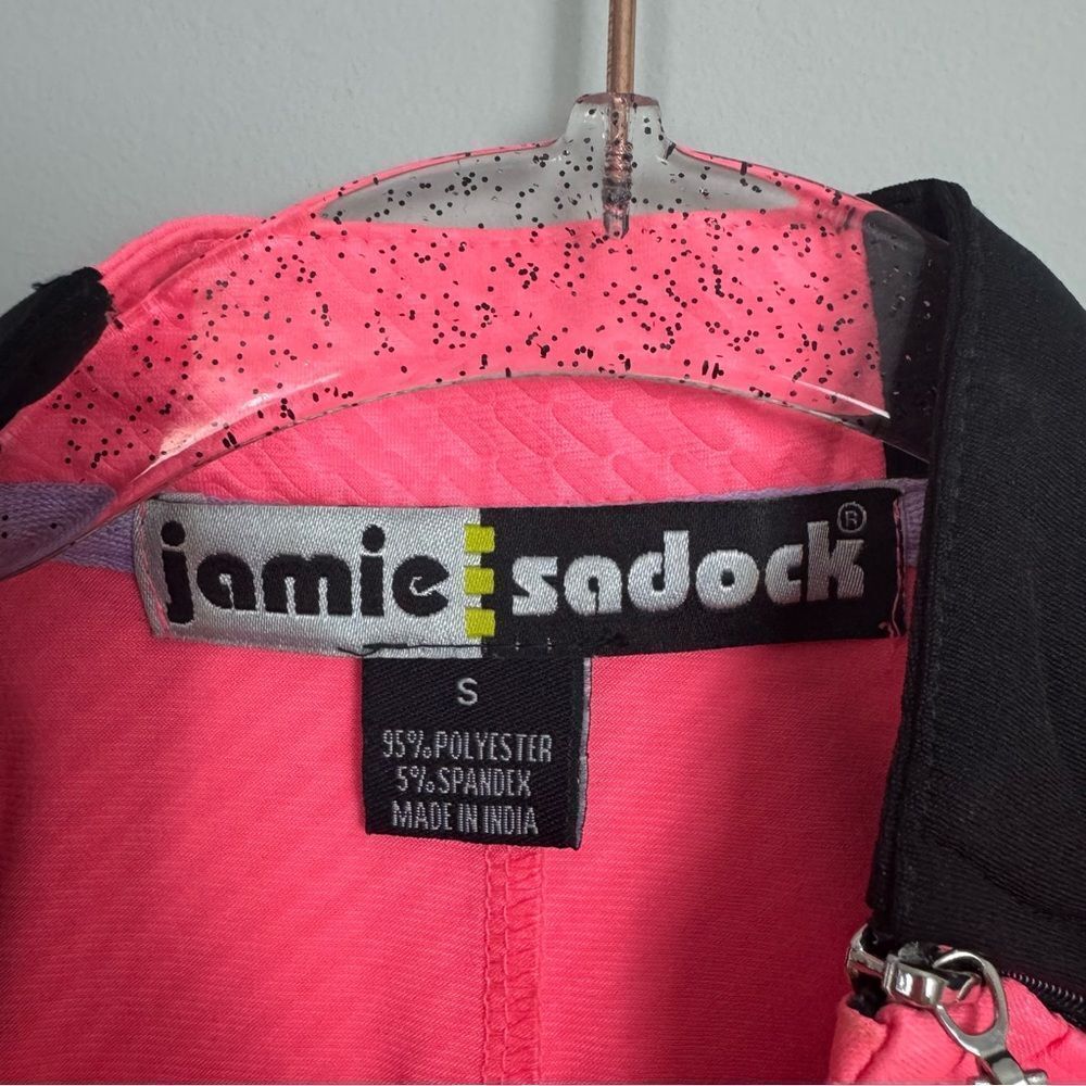 JAMIE SADOCK | Neon Coral Pink and Black Zipper Tank Top Women’s Size Small - Picture 7 of 9